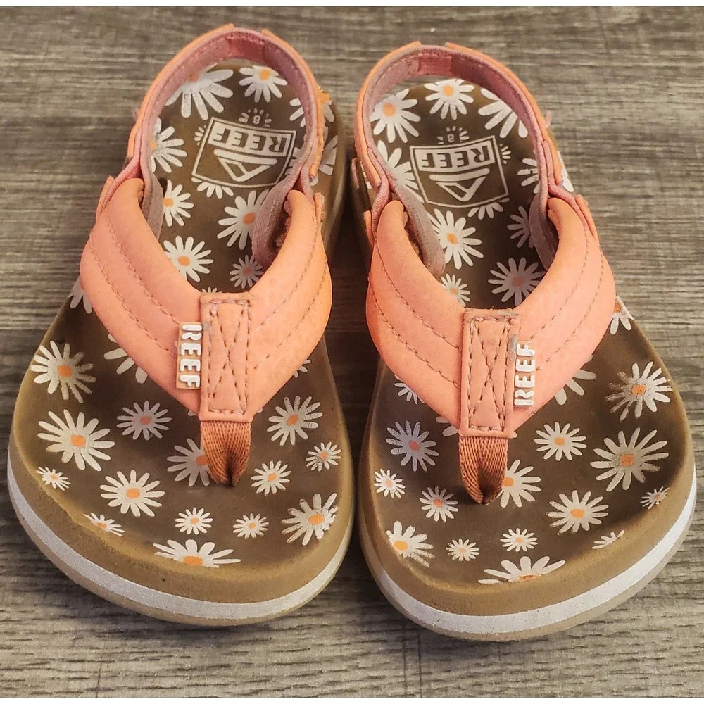 Reef Little‎ Ahi Thong Flip Flops Toddler Size 8 Floral Peach